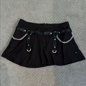 Royal Bones Gothic Black Skater Mini Skirt with Silver‎ Chains and Straps XXL
